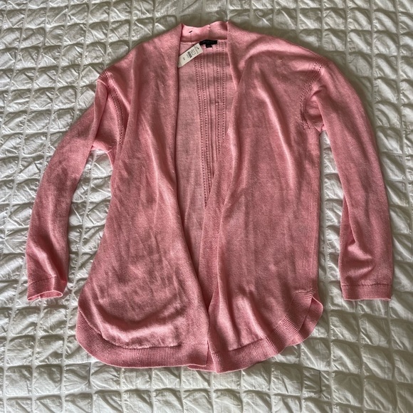 Talbots Linen blend Pink Cardigan Sweater Open Front Long Length - Picture 2 of 10